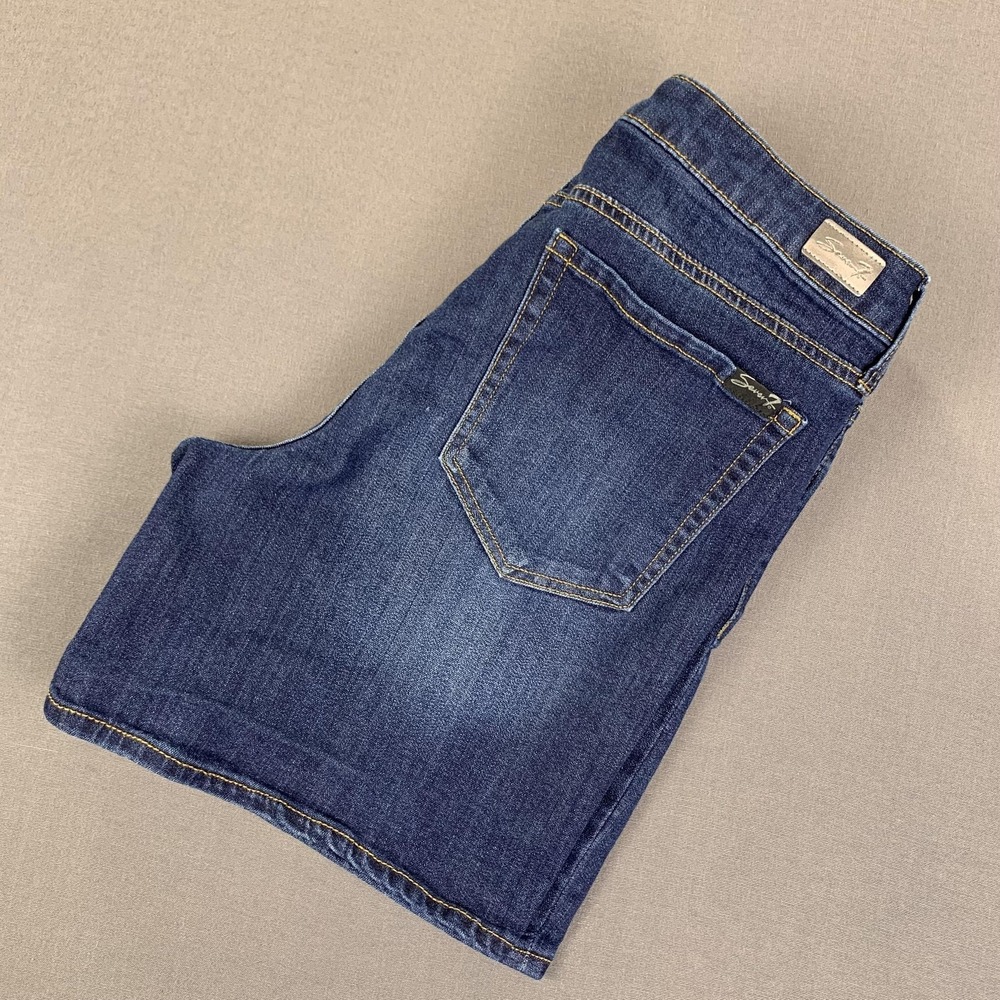 Seven7 Shorts Women 12 (36) Dark Wash Blue Weekend Short Denim Jean Stretch Jort - Picture 14 of 15